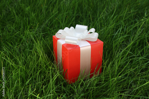 Photo: Gift box on a grass Gift box on a grass
