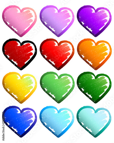 Illustration: Hearts - 12 Colors Hand-Drawn-Looking Hearts - 12 Colors Hand-Drawn-Looking