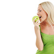 woman eat green apple