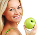 woman eat green apple