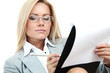 business woman hold a folder and write