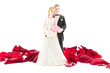 bride and groom with rose petals
