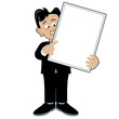 Billy Office holding and pointing at blank sign Billy Office holding and pointing at blank sign