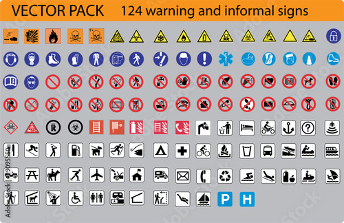 Vector: 124 warning and informal signs - vector pack 124 warning and informal signs - vector pack