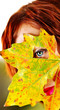 Red hair woman and autumn leaf Red hair woman and autumn leaf