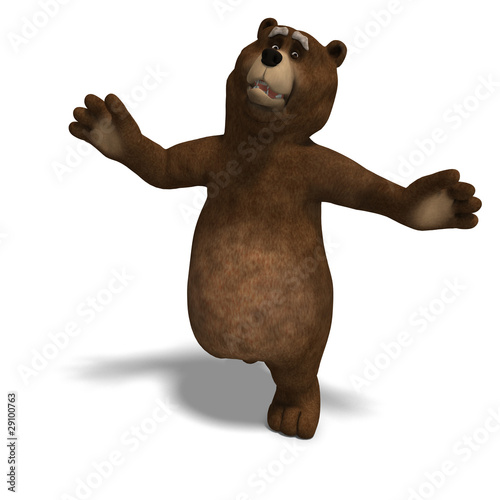 Illustration: cute and funny toon bear. 3D rendering with clipping path and cute and funny toon bear. 3D rendering with clipping path and
