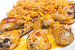 chicken drumbsticks and mexican rice on white chicken drumbsticks and mexican rice on white