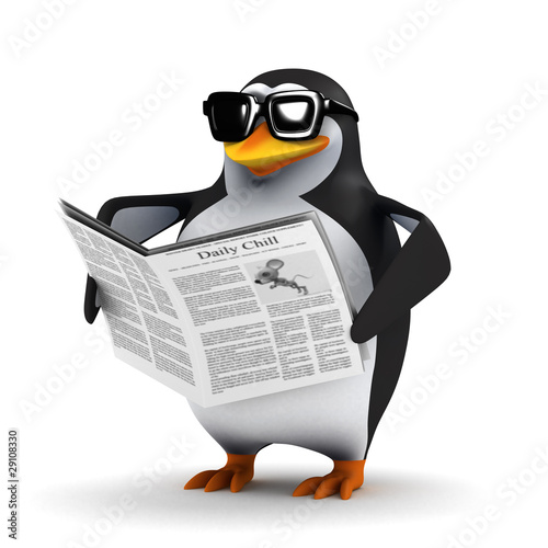 Illustration: 3d Penguin reads the newspaper 3d Penguin reads the newspaper