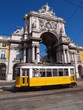 Typical tram in Commerce Square, Lisbon