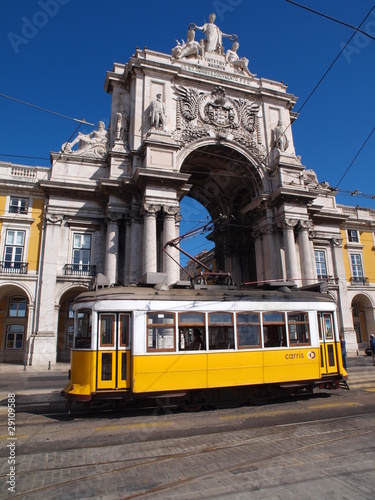 Photo: Typical tram in Commerce Square, Lisbon Typical tram in Commerce Square, Lisbon
