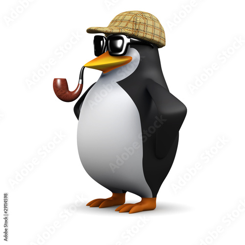Illustration: 3d Sherlock penguin the detective 3d Sherlock penguin the detective