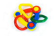 A colorful baby rattle toy isolated on white