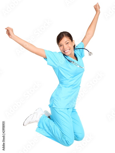 Photo: Nurse happy jumping Nurse happy jumping