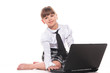 Foto: Attractive little girl with laptop Attractive little girl with laptop