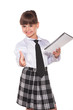 Foto: Successful little businesswoman with datebook Successful little businesswoman with datebook