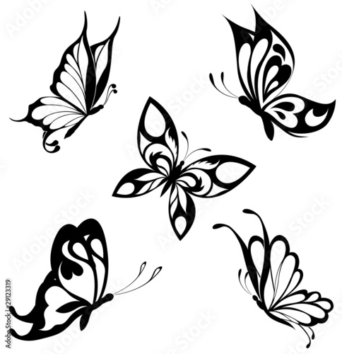 Vector: Set black white butterflies of a tattoo Set black white butterflies of a tattoo