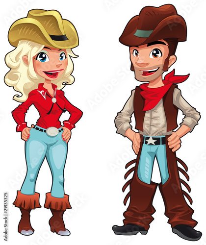 Vector: Cowboy and cowgirl. Vector characters, isolated objects Cowboy and cowgirl. Vector characters, isolated objects