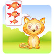 Vektor: Greedy cat! a cat thinking to bigger fishes! Greedy cat! a cat thinking to bigger fishes!