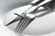 Knife and fork on white dish