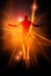 An illustration of a male figure on energy burst background