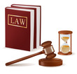 Judge gavel and law books and sandglass. Vector.