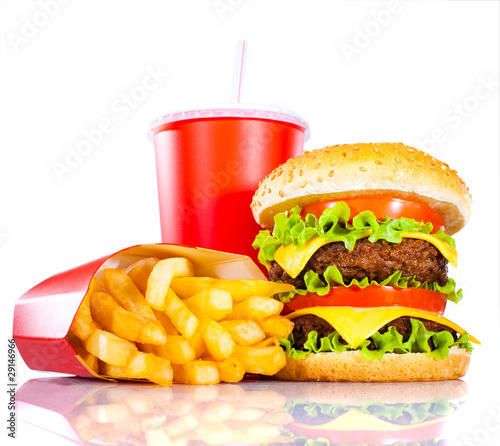 Foto: Tasty hamburger and french fries Tasty hamburger and french fries