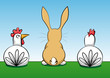 Hase mit zwei Hühnern