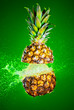 Pineapple splashed with water