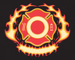 Firefighter Cross Symbol with Flaming Banner