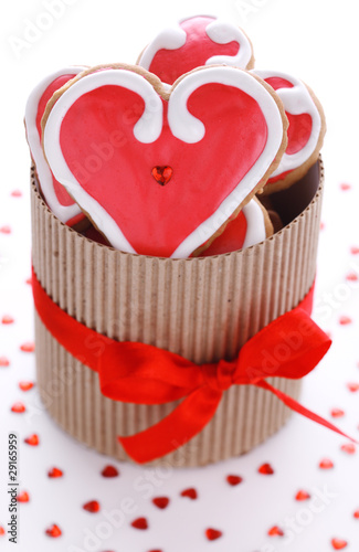 Photo: Heart-shaped biscuits for Valentine's Day in gift box Heart-shaped biscuits for Valentine's Day in gift box