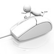 3d man presses his hand on computer mouse on white background. 3d man presses his hand on computer mouse on white background.