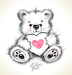 Hand drawn furry teddy bear with a heart in paws.