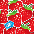 Background from strawberries with an arrow by organic food.