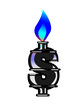 A black $-barrel with blue fire