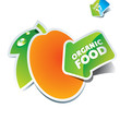 Icon apricot with the arrow by organic food.