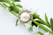 Elegant female jewelry ring with pearl and flowers