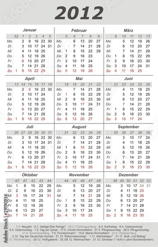 Vektor: Kalender 2012 - grau - hochkant - deutsch - mit Feiertagen Kalender 2012 - grau - hochkant - deutsch - mit Feiertagen