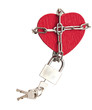 red heart locked with chain on white