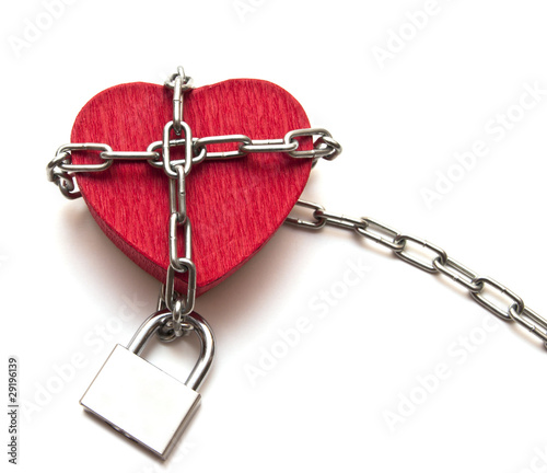 Photo: red heart locked with chain on white red heart locked with chain on white