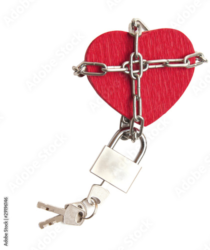 Photo: red heart locked with chain on white red heart locked with chain on white
