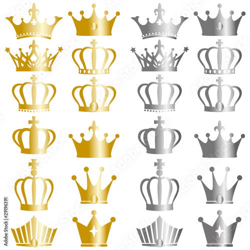 Vektor: gold and silver crown set gold and silver crown set