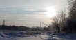 Field about big city in the winter