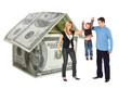 family with hanging bot and dollar house collage