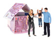 family with hanging boy and euro house collage