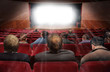 spectators in hall of cinema with movie collage spectators in hall of cinema with movie collage
