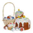 Russian Easter cake and colourful easter eggs isolated Russian Easter cake and colourful easter eggs isolated