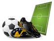 Soccer boots, ball and sport-field