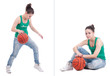 Beautiful young basketball woman in studio