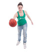 Beautiful young basketball woman in studio