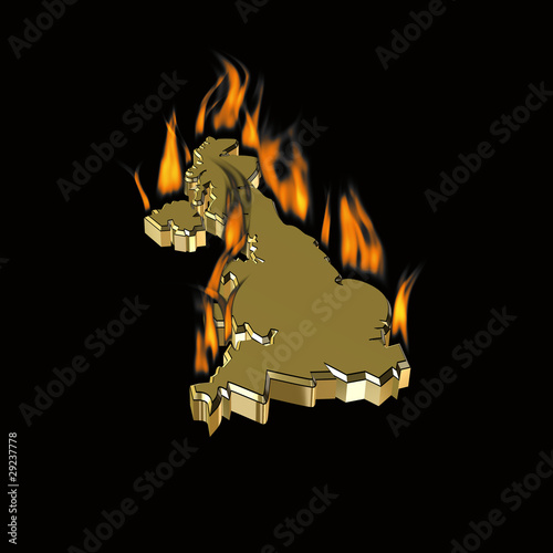 Illustration: 3d map of great britain on fire 3d map of great britain on fire